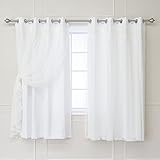 Best Home Fashion Lace Overlay Privacy Curtains - Stainless Steel Nickel Grommet Top - White - 52' W...
