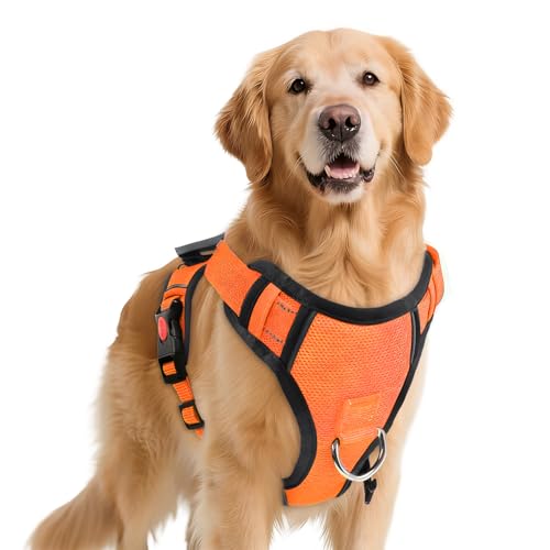 PWOD No Pull Dog Harness with 2 ���[�h �N���b�v�A���� ���߉\ �\�t�g �p�b�h�t���x�X�g �n���h���t�� �ʋC�� �I�b�N�X�t�H�[�h �m�[�`���[�N�y�b�g�x�X�g �q���A�I�����W�AXS