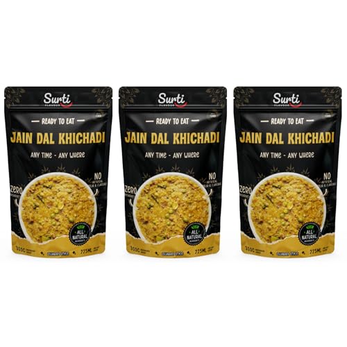 Surti Jain Dal Khichadi Ready To Eat 300g Gujarati Style Comfort Meal Instant Food Protein Rich No Artificial Colors Flavours Anytime Meal (Pack of 3)