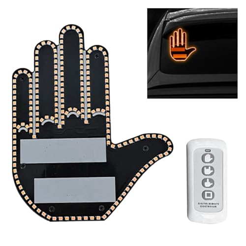 LED Hand Gesture Light for Car, 3 In1 Car Sign Finger Light with Remote Control, Funny Back Window Sign Lighting Accessories for Cars Trucks, Auto Gadgets & Road Rage Signs, No Battery (Male)