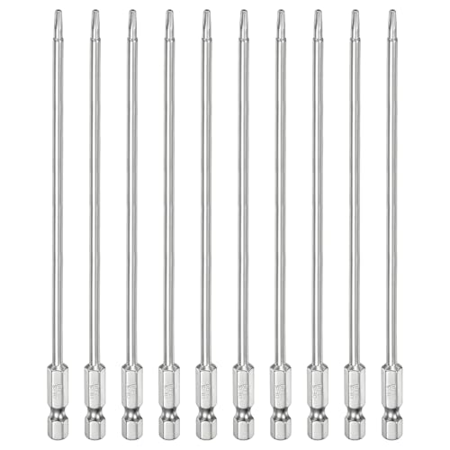 sourcing map 10pcs T10 Security Torx Bit 1/4" Hex Shank 6" Long S2 Steel Magnetic Tamper Resistant Star Bits Screwdriver Torx Head with Hole for Driver Drill Bits Remove Fastening Screws
