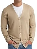 NITAGUT Mens Cardigan Sweater Vintage Striped V-Neck Long Sleeve Button Down Knitted Sweaters,Beige, Medium