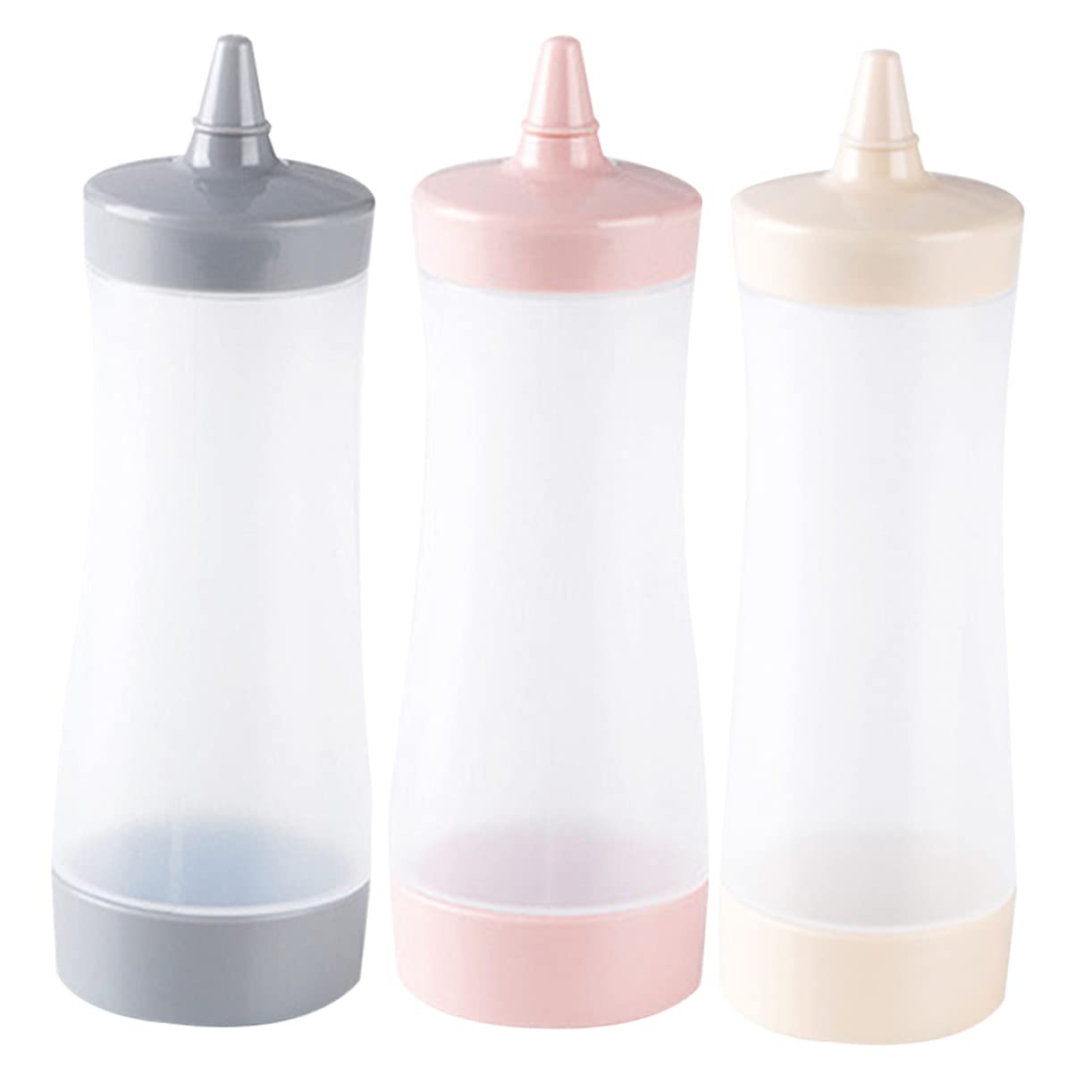 ABOOFAN 3Pcs Sauce Dispenser Flexible Plastic Squeeze Bottles for Salad Dressing Condiments and Liquids Beige Grey Pink for Home and Restaurant Use