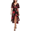 Kormei Womens Short Sleeve Floral High Low V-Neck Flowy Party Long Maxi Dress L Black&Red