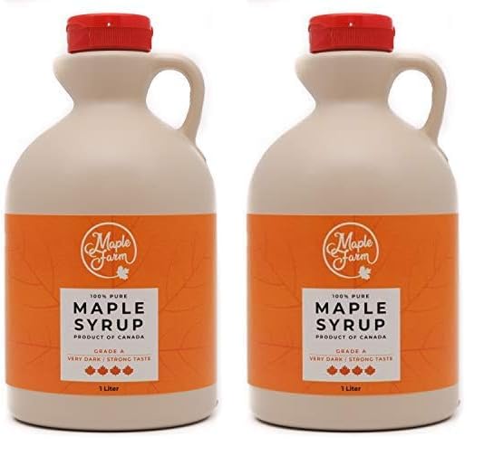 Jarabe de arce Grado A (Very dark, Strong taste) - 1 litro (1,35 Kg) - Miel de arce - Sirope de Arce - Original maple syrup (Paquete de 2)