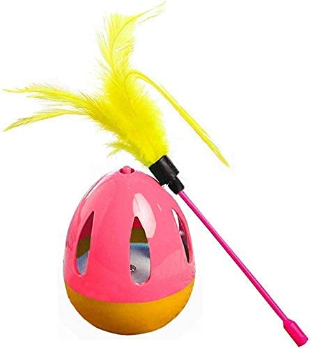 PSK-PET-MART-Interactive-Cute-Funny-Teaser-Wobble-Rolly-Polly-Tumbler-Training-Ball-with-Color-Feather-and-Treat-Dispenser-Toy-for-Pet-Cats-Kittens-Color-May-Vary-Pack-of-1