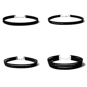 Colliers Ras du Cou,4 Paquets Chokers de Colliers Extensibles Tatouage Tour de Cou pour Femmes Filles Adolescentes Velours Vintage Noir 28+7CM