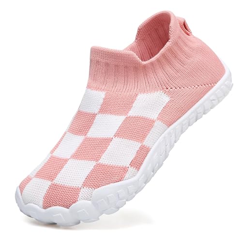 Toddler Barefoot Water Shoes Toddler and Little Kids Boys Girls Checked Quick Dry Slip-on Sock Shoes Breathable Mesh First Walking Sneakers