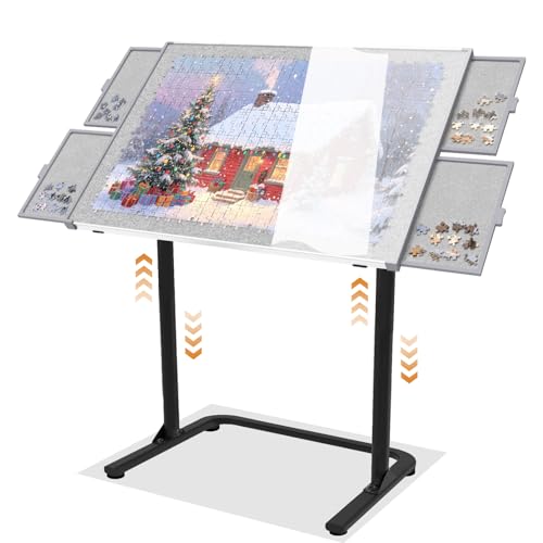 Doerpuz Puzzle Table 1500pcs,Adjustable Height and 90°up Angles Puzzle Board for Saving Storage Space,Aluminum Jigsaw Puzzle Tables for Adults with Drawers by Doerpuz - Used condition - US$89.24