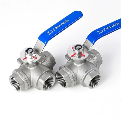 Válvula de bola de tres vías tipo T de acero inoxidable SS304 con conexión BSPT de 3/8 pulgadas 2