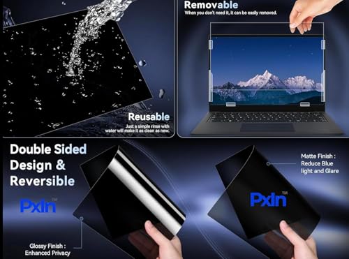 Image of Pxin 15.6 Inch (16:9) Laptop Privacy Screen Filter - NO Eye Strain | Anti-Blue Light + Anti-Glare | No Dry Eyes | Privacy Screen Protector | For Touch Screen