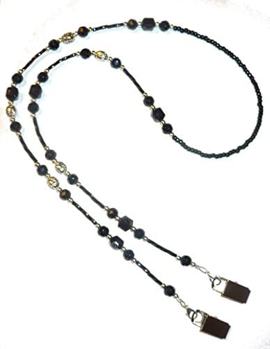 Hidden Hollow Beads Women's Beaded Lanyard 34 Inches, Bulldog Clips - Super Slim Black