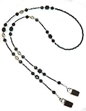 Hidden Hollow Beads Women's Beaded Lanyard 34 Inches, Bulldog Clips - Super Slim Black