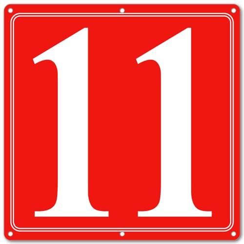 Image of Premium Aluminum Number Signs 11, Metal 12 inch X 12 inch Red Numbered Signs Outdoor for Parking Lots, Floor, Dock, Court, Aisle, Field, High Visibility, No Fade, Weather-resistant