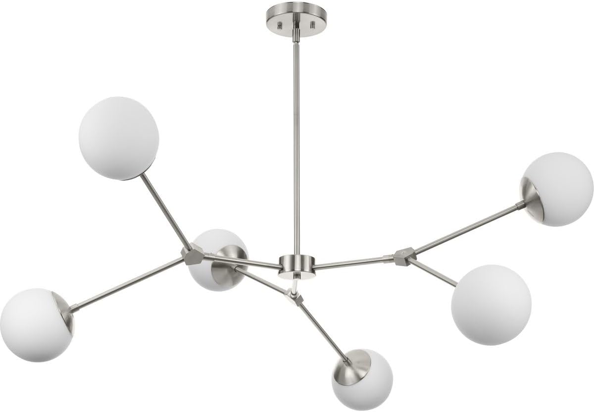 Progress Lighting Haas 50 in. 6-Light Brushed Nickel Modern Organic Chandelier with Opal Glass Shades