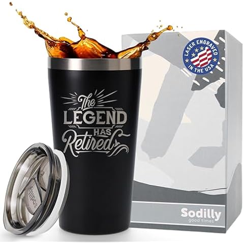 Sodilly Retirement Themed Tumbler Mug - Humorous Gift for Former Colleagues - Retirement Travel Mug - Legend Has Retired Mug - Stainless Steel Tumbler - Legend Has Retired Glass - 16 oz Black Tumbler Cover