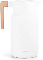 TERMOPRO Garrafa Termica 1 Litro Branca Wood Fashion Bule Cafe Cha Suco com Ampola de Vidro Tampa Vedada Acabamento Madeira Design Sofisticado Elegante Mesa Posta Gourmet