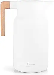 TERMOPRO Garrafa Termica 1 Litro Branca Wood Fashion Bule Cafe Cha Suco com Ampola de Vidro Tampa Vedada Acabamento Madeira Design Sofisticado Elegante Mesa Posta Gourmet