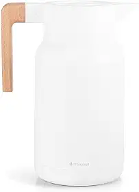 TERMOPRO Garrafa Termica 1 Litro Branca Wood Fashion Bule Cafe Cha Suco com Ampola de Vidro Tampa Vedada Acabamento Madeira Design Sofisticado Elegante Mesa Posta Gourmet