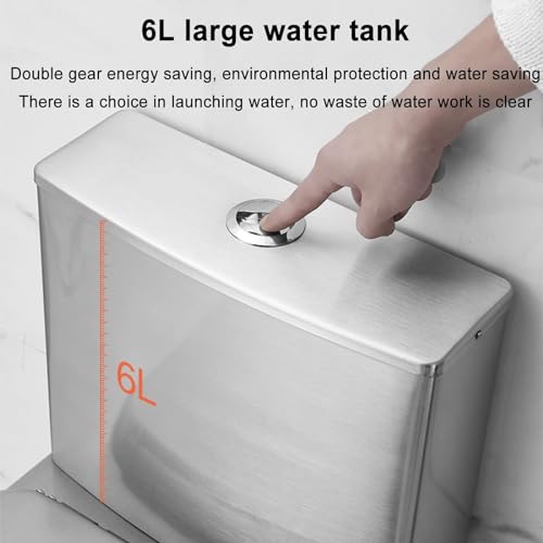 Inodoro comercial de acero inoxidable de doble descarga, taza con asiento de cierre suave y altura cómoda, inodoro alargado de una pieza de alta eficiencia con ahorro de agua y descarga sifónica vigorosa miniatura 6