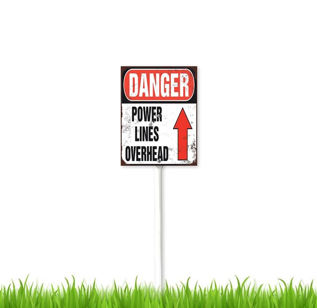 7 x 8.8 inch Danger: Power Lines Overhead Sign with Stake,Decorative Plant Stake Lawn Art Patio Decor Pathway Ornaments Indoor