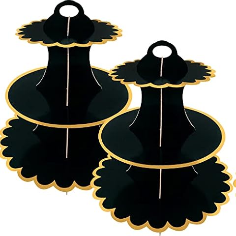 2 Pack 3 Cake Stand Tier,Afternoon Tea Stands,Black Gold Cupcake Stand with Cake Boards,Round Dessert Tower for Party,Birthday,Anniversary, Wedding,Christening Decorations (Black) Cover