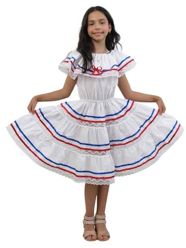 Ethnic Ribbons Dress Red, Blue and White Cuban, Domincan, Puerto Rican Dress