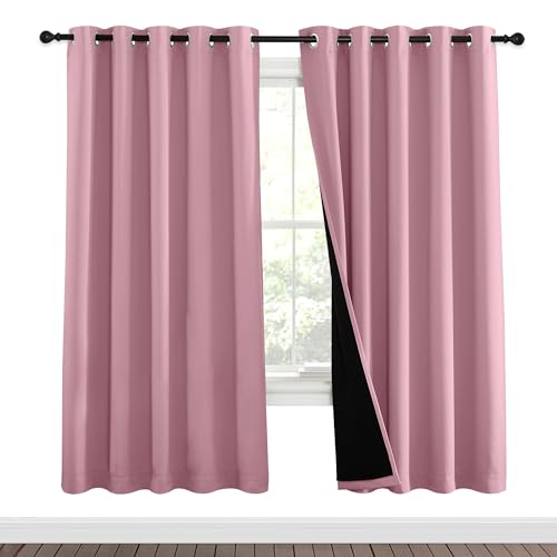 NICETOWN Crystal Pink Full Shade Curtain Panels, Pair of Energy Smart & Noise Blocking Out Blackout Drapes for Dining Room Window, Thermal Insulated Guest Room Lined Window Dressing(62 x 72 inch)