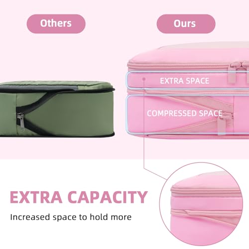 Image of BAGAIL 4 Set /6 Set /8 Set Compression Packing Cubes Travel Accessories Expandable Packing Organizers (Square Mesh, 06-Pink)