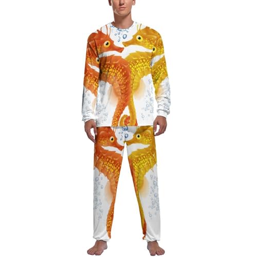 Pyjama homme haut et bas manche longue orange Hippocampe