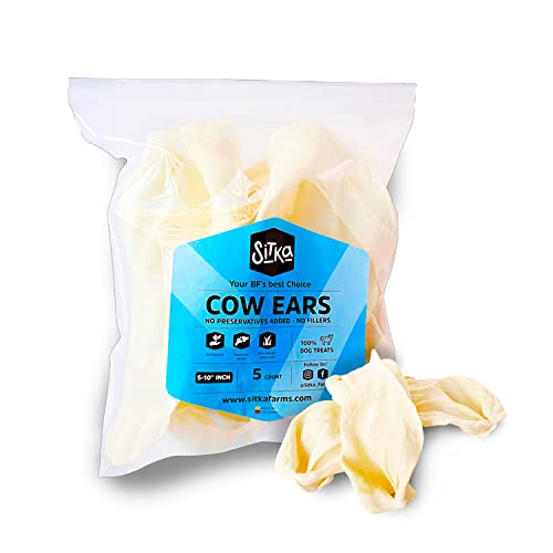 Sitka Farms Bundle Cow Ears (5 Pack) Long Lasting + Rawhide Twist Chicken Breats (20 Count) Special Chews Dogs #TOP1