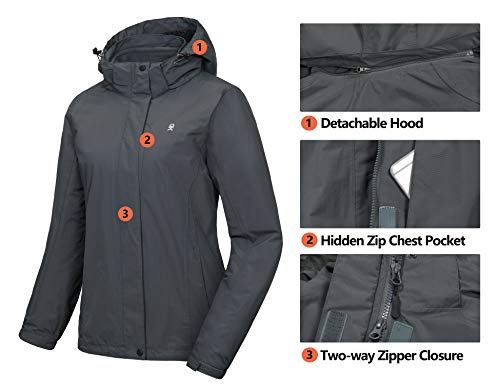 Little Donkey Andy Women's 3 In 1 Winter Ski Jacket Warm Fleece Liner Jacket Waterproof Windproof Snow Coat & Detachable Hood Grey M #TOP1