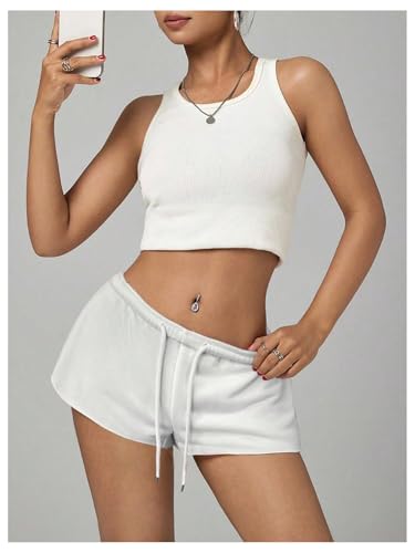 Women's Elastic Drawstring Waist Mini Shorts Low Rise Running Sweat Shorts Micro Bottoms4