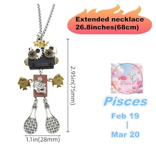 Steampunk Wooden Robot Zodiac Necklace – Handmade Punk Style Pendant for Men & Women – 12 Horoscope Signs Gift – Unique Wood Punk Goth Jewelry for Birthdays & Fashion Lovers2