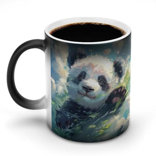 水遊びをするレッサーパンダマグカップ 変色カップ 動物イラストアート 子どもっぽいイラスト コーヒーカップ 高級 おしゃれ 人気 誕生日プレゼント ギフト 贈り物 彼女 妻 友人 家族 愛する人への素敵なプレゼント バレンタインデー 結婚記念日 プレゼント