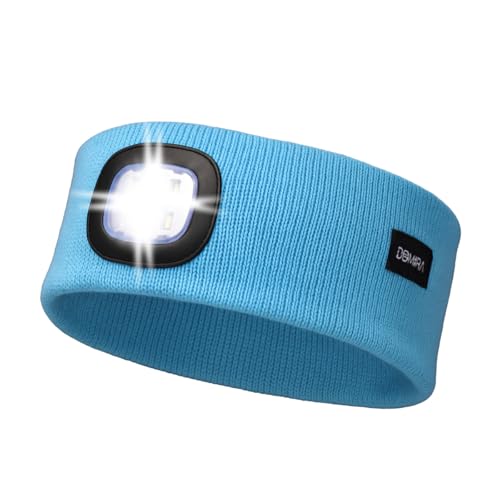 DOMIRA Rechargeable Led Head Torch | Super Bright Headlamp for Running, Camping, Hiking | Waterproof Hard Hat Light | USB Headtorch | Head Lamp for Adults, Kids, Fishing, Mechanic, Work (Sky Blue)