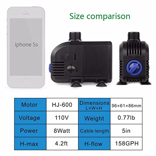 Image of VAYINATO (HJ-600 | 8W | 600L /H | Lifts Upto 1.3M) Series Multipurpose Aquarium Submersible Pump for Garden Fountain, Water Table, Waterfall, Fish Tank, Pond, Hydroponics