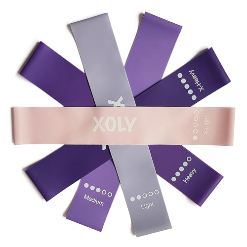 Resistance Bands By XOLY (Set of 5) Skin-Friendly Resistance Fitness Exercise Loop Bands with 5 Levels-Carrying Bag Included-Ideal for Home, Gym, Yoga, Training (Purple)