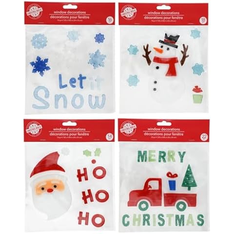 4 Sheets Christmas Gel Window Clings with Santa, Snowman, Snowflakes, and Merry Christmas Christmas Truck Cover
