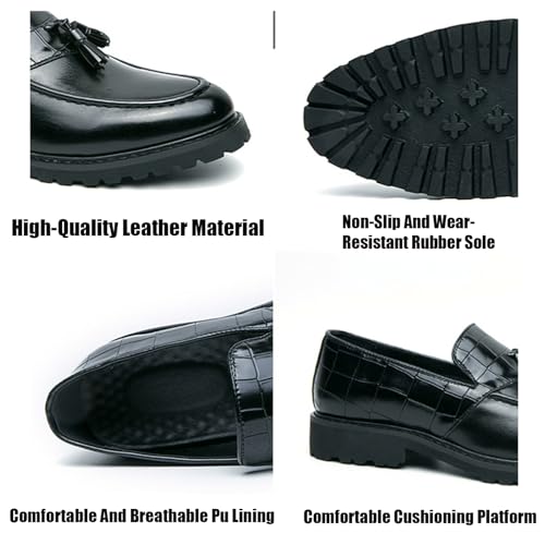 Men's Leather Slip-On Platform Tassel Loafers Fashion Round Toe Non-Slip Low Top Slip-On Business Dress Shoes for Driving Party Office2