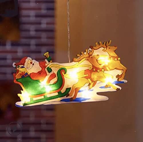 Weihnachts-Fenster-Hängeleuchte mit Saugnapf, Weihnachtsmann, Schneemann, Baum, LED-Beleuchtung, Party-Dekorationen (Weihnachtsmann und Rentiere) Cover