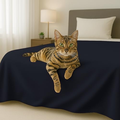 Byour3 - Copriletto in Cotone Misto ORGANICO Matrimoniale Letto Singolo Piazza e Mezza Coperta Pesante Lavabile Teli Arredo Multiuso Copritutto GrandFoulard Copridivano (Blu Notte, 1 p. e mezzo)