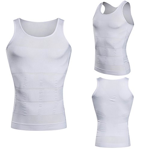 Hanerdun Mens Slimming Body Shaper Vests Undershirt Abs Abdomen Slim, White, X-Large #TOP6