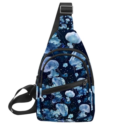 Riñonera cruzada Fancy Blue Jellyfish con correa ajustable para running