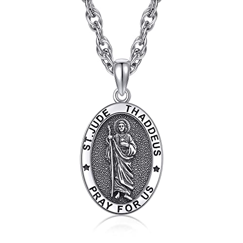 YAFEINI Saint Jude/Saint Jude/Jesus/Saint Benedict/St Michael Necklace 925 Sterling Silver Pendant Religious Protect Jewelry for Women Men