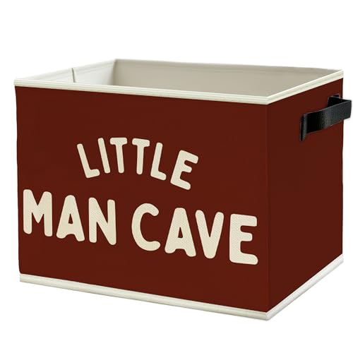 Image of Little Man Cave Boys Storage Bins Box with Handles, Olive Red Boho Collapsible Basket Organizer for Kids Boys Playroom Nursery Room Bedroom Bathroom Books Clothes