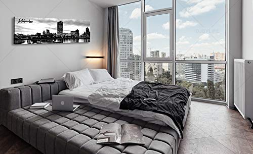 Image of DJSYLIFE Milwaukee Skyline Wall Art Black and White Stretched Canvas Wall Art Prints for Bedroom or Office Decoration Ready to Hang 13.8 inch x 47.3 inch