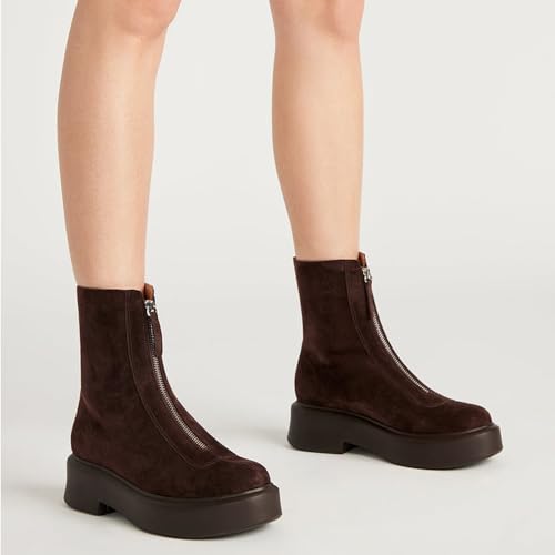 Women's Suede Platform Ankle Chelsea Boots - Comfortable, Casual, Chunky Low Heel, Front Zipper2