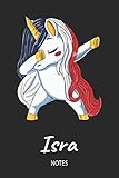  Isra - Notes: Noms Personnalisé Carnet de notes / Journal pour les filles et les femmes. Licorne qui dab aux cheveux aux couleurs du drapeau français. ... anniversaire, cadeau de Noël et de fête.