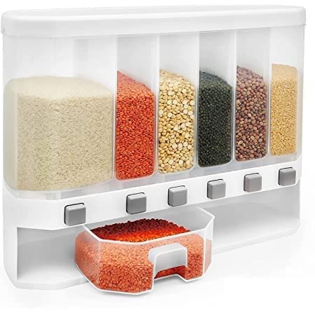 EVRUM-Kitchen-Storage-6-Grid-Container-Wall-Mounted-Cereal-Food-Dispenser-For-KitchenDry-Space-Saving-Food-Storage-Containers-for-CerealRiceNutsSnack-Plastic